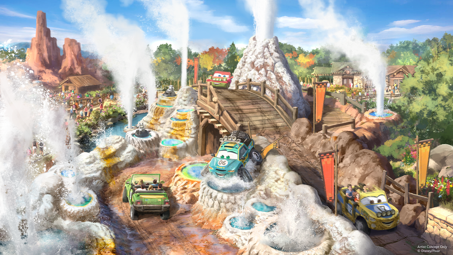 Piston Peak Cars attraction concept art at Magic Kingdom